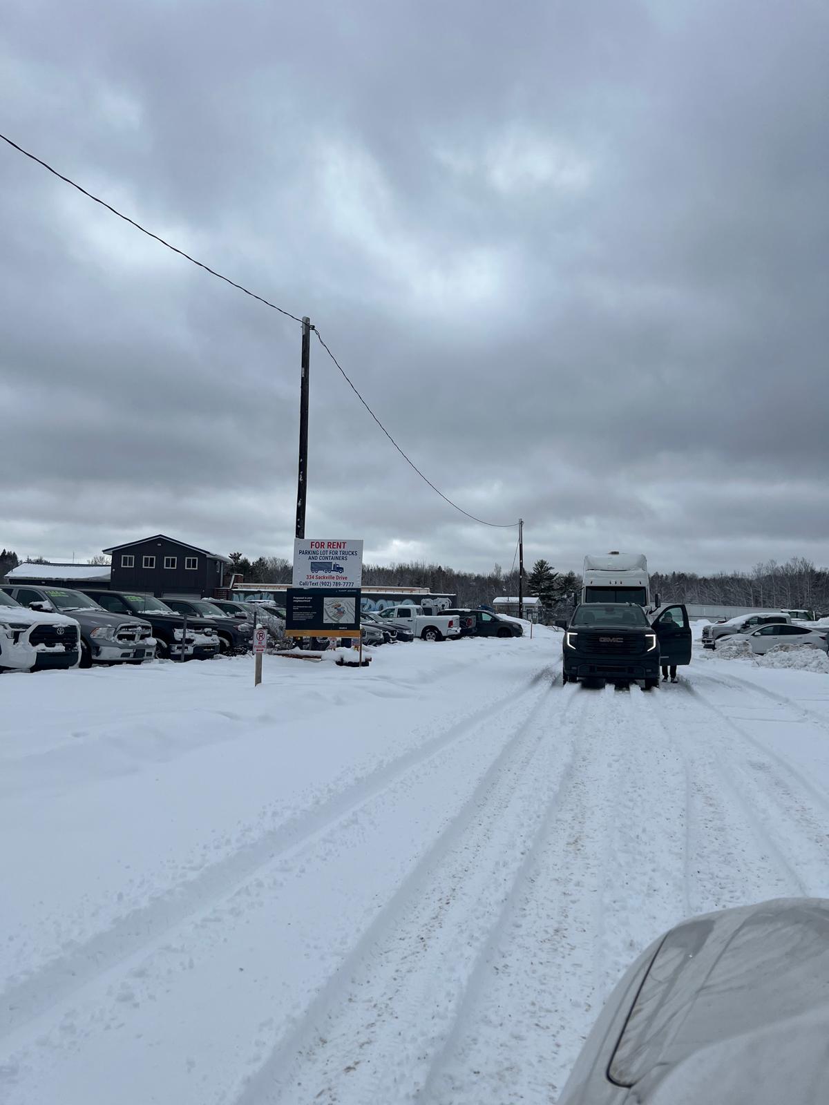Truck parking yard sign and access view